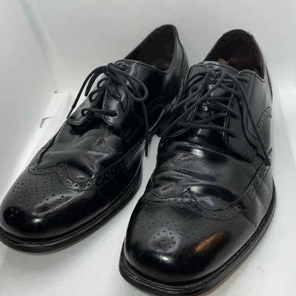 Johnston & Murphy black leather lace up wingtip square front shoes 8 1/2 - Picture 7 of 7